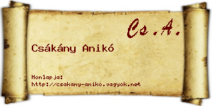 Csákány Anikó névjegykártya